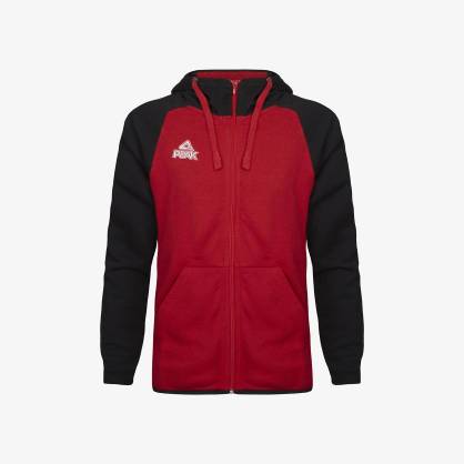 Sweat basket rouge et noir Zippé et capuche