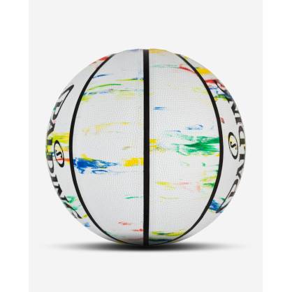 Balle de basket Spalding blanche avec des couleurs
