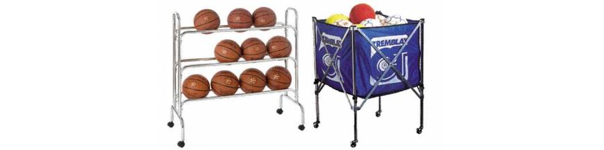 Chariots, racks, armoires de rangement du matériel d'entrainement et des ballons de basket